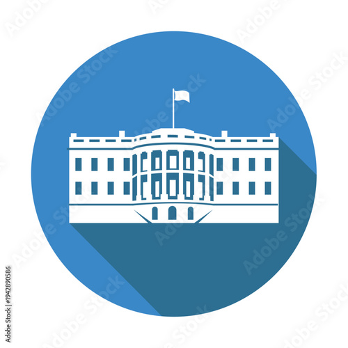 white house building icon in Washington DC isolated on blue background