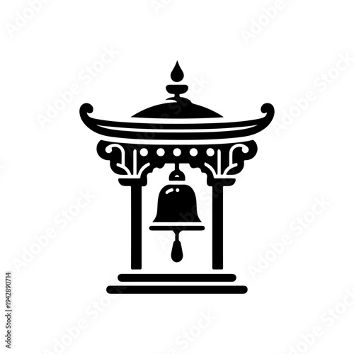 Bhutanese Bell Vector – Silhouette Icon of Traditional Temple Bell for Spiritual Ceremonies
