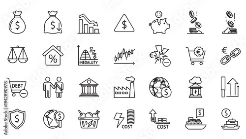 Inflation Cost of Living and Economic Hardship Financial Crisis Icon Set for Finance App UI Design
