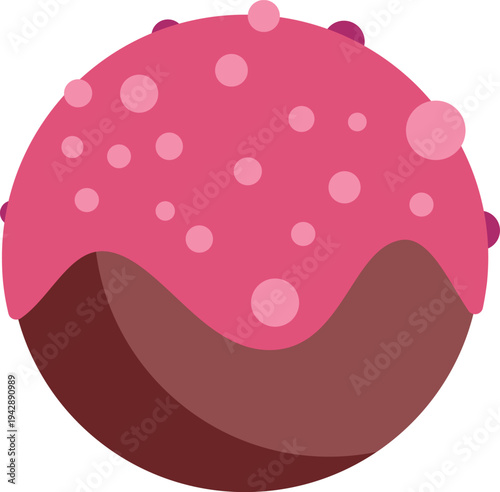 Round chocolate truffle featuring sweet pink icing and decorative sprinkles