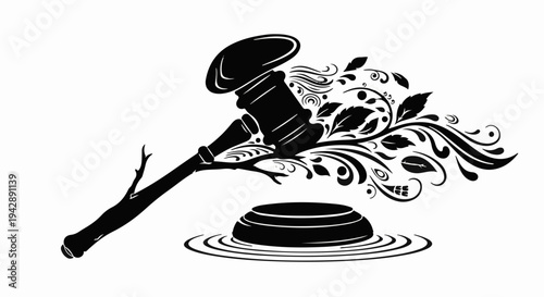 Gavel and sound block symbolizing justice and nature's harmony