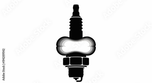 Close-up silhouette of a spark plug, a critical automotive engine component, isolated on white.