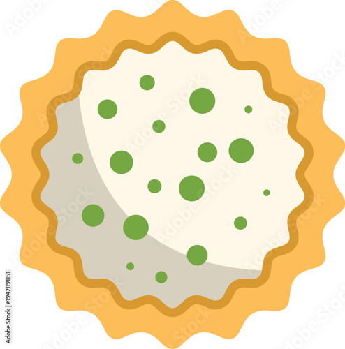 Round pastry appetizer featuring a creamy filling with green peas