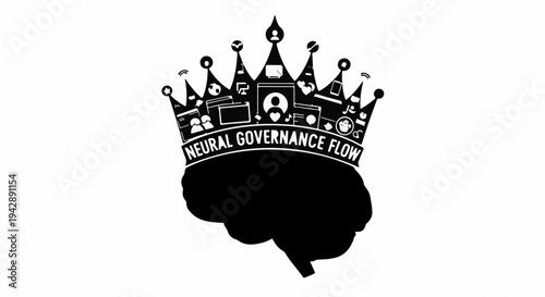 Innovative brain crowned with futuristic symbols of connection and control