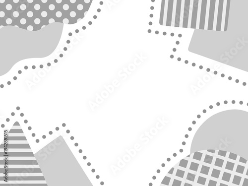 Bild auf Leinwand 手描きの波・三角・四角・丸を四隅に置いたポップでかわいいフレーム　グレー