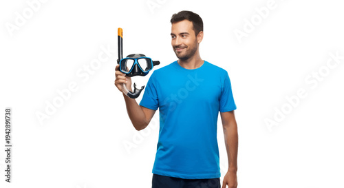 Man holding snorkeling gear and smiling at camera