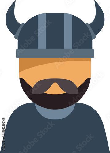 Viking warrior with a beard and horned helmet representing strong historical culture