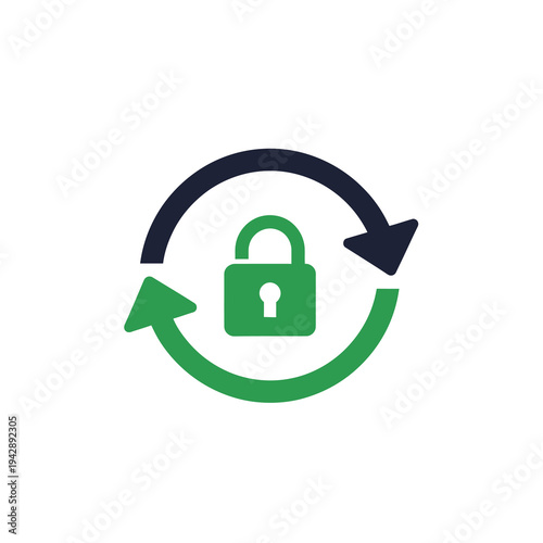 Secure data protection and privacy icon with a lock inside a refresh arrow cycle symbolizing data security and access control