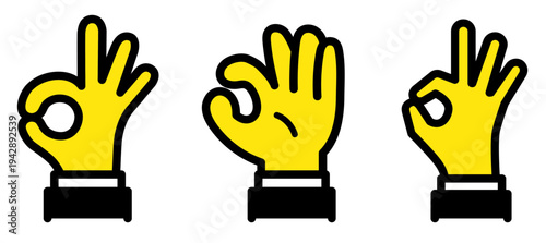 袖付きOKサインYELLOW031袖付きのOKサイン手ジェスチャーアイコンセット（黄色のハンドサインイラスト素材・コミュニケーション／合図デザイン用）