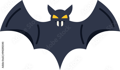 Cartoon bat character with menacing eyes and fangs for spooky designs