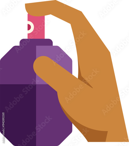 Hand holding purple atomizing bottle, ready for spraying fragrance