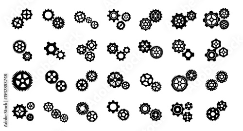 Mechanical gear and cog wheel silhouette vector pack for industrial machinery design
