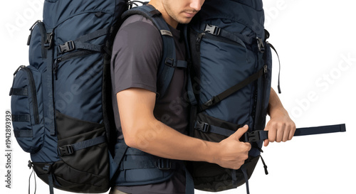 Man wearing large backpack for hiking and travel adventures