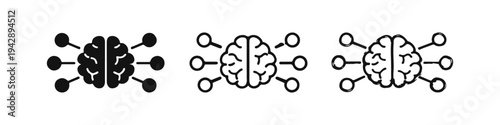 Artificial Intelligence and Neural Network Icons. Brain Connections and Learning Symbols in Solid, Outline, and Hand-drawn Styles.