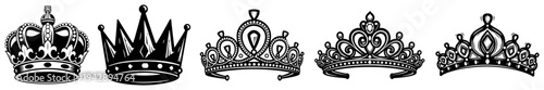 Royal crowns and tiaras vector set, ornate queen diadem and king crown collection for jewelry design