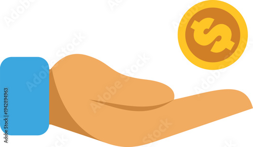 Hand receiving a golden dollar coin, symbolizing payment, economy, and financial transactions