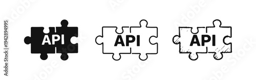 API integration puzzle icon set. Application Programming Interface connection and development.