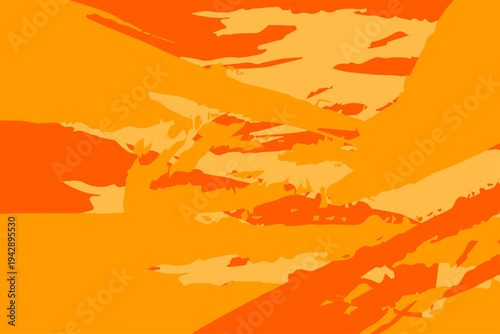オレンジ　ペンキ　スプラッシュが広がるポップな抽象アート背景デザイン