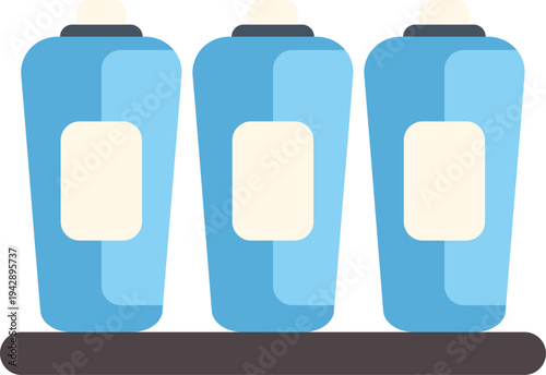 Bathroom hygiene products in blue containers with blank labels for text or branding