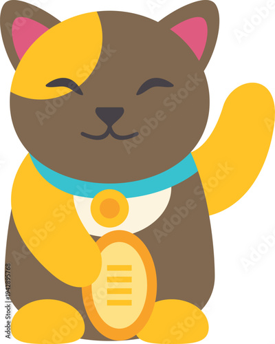 Traditional japanese maneki neko offering luck, wealth, and good fortune on a clean white background