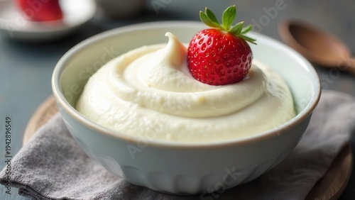 Wallpaper Mural Creamy Dessert in a Bowl Topped with a Fresh Strawberry Torontodigital.ca