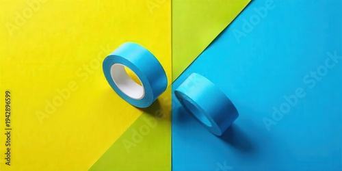 Wallpaper Mural Vibrant Blue Adhesive Tape Rolls on a Multicolored Background Featuring Yellow, Green, and Blue Paper Torontodigital.ca