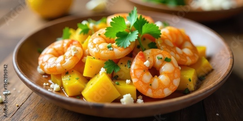 Wallpaper Mural Savory Shrimp and Sweet Mango Salad with Herb Garnish and Crumbled Cheese Torontodigital.ca