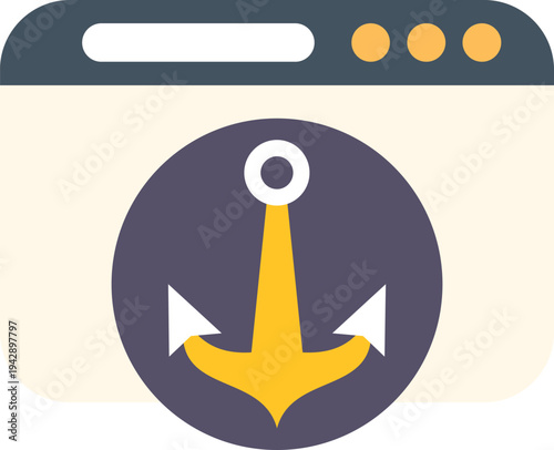 Browser window displaying a golden anchor symbol representing a hyperlink or anchor text