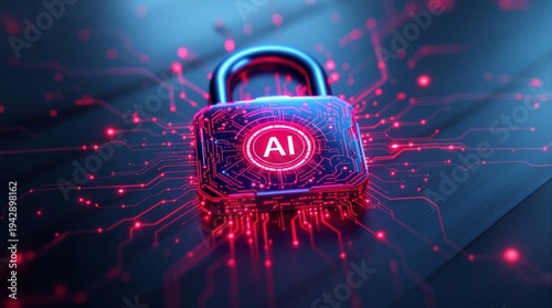 AI-powered digital padlock symbolizing advanced cybersecurity and data protection within a futuristic network