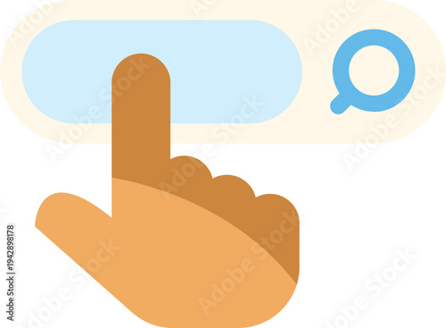 Hand cursor tapping search bar with magnifying glass icon