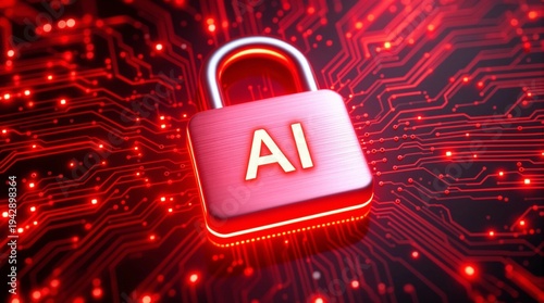 Digital Protection Concept with AI Padlock on Circuit Board Representing Cybersecurity and Secure Artificial Intelligence Systems