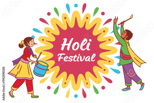 Vibrant celebration of holi festival with colorful powders and joyful participants