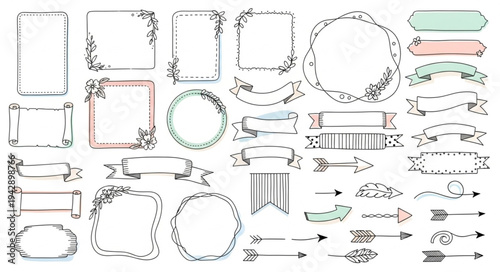 Hand Drawn Floral Frames and Banners Collection.