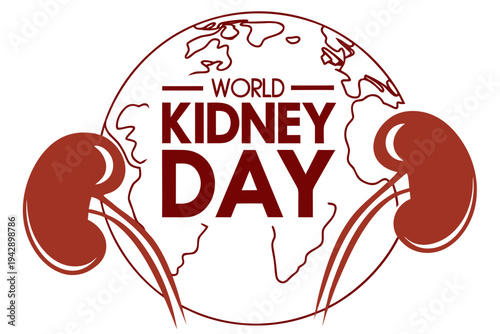 World kidney day logo featuring stylized kidney illustration and globe