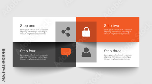Minimalistic infographic template with square elements. Four step process verctor layout for data visualization