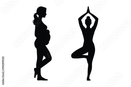 Pregnant woman and yoga silhouette