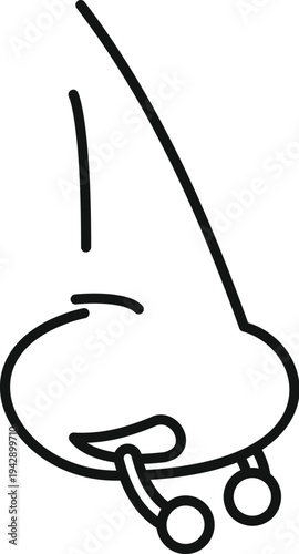 Human nose featuring a septum piercing as a simple black line art icon