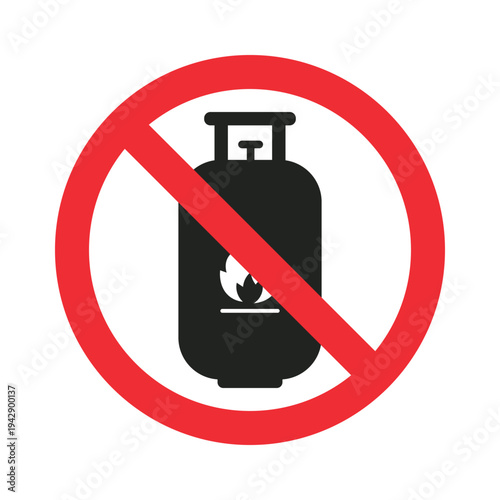 No Gas Cylinder Sign, Prohibited LPG Cylinder Warning Symbol Vector Illustration