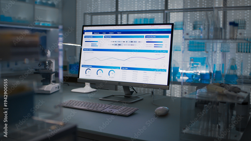 Fototapeta premium Computer screen in a laboratory. Displaying medical test results
