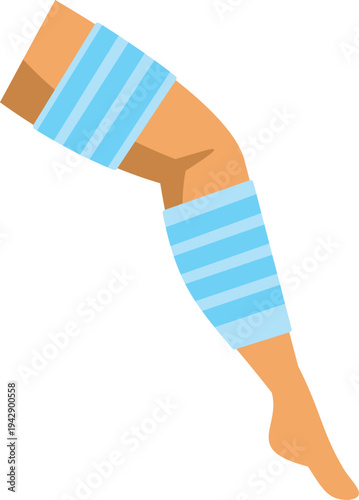Leg wrapped in elastic bandage supporting injury, pain relief, or recovery