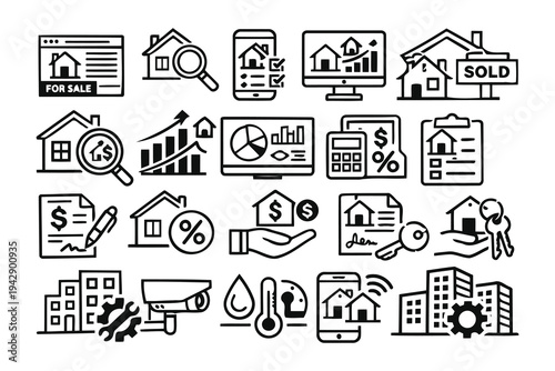 Comprehensive icons depicting various aspects of real estate and property management