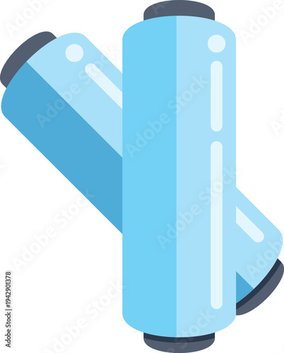 Two rolls of blue stretch film for industrial packaging and food wrapping