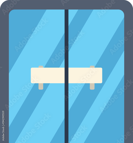 Glass automatic sliding door presenting entrance and exit concept in flat style