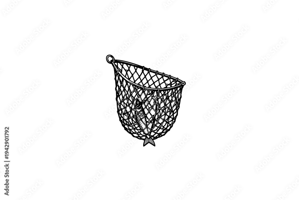 Obraz premium fish net Vintage Illustration vector illustration, black and white isolated 