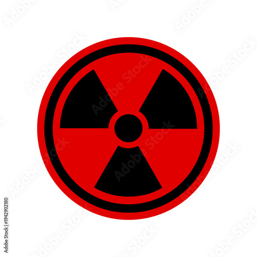 Radiation hazard icon. Alert about radioactive threat red round sign isolated on white background. Vector illustration
