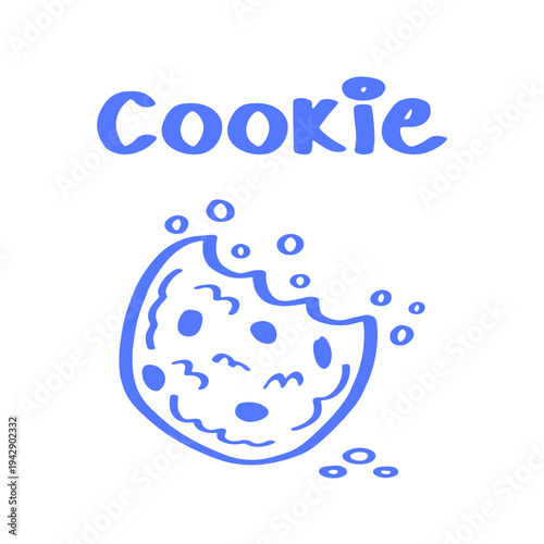 hand-drawn bitten cookies with crumbs. Vector monochrome illustration isolated on white background.