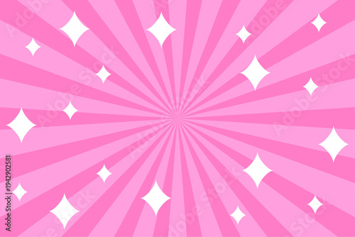 ピンク色の放射状サンバーストとキラキラが広がるポップな背景デザイン