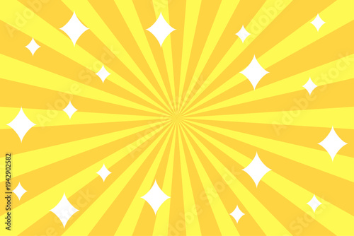 黄色の放射状サンバーストとキラキラが広がるポップな背景デザイン