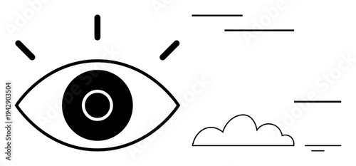 Vision concept. Vision illustrated with an eye and cloud with clean lines highlighting observation and perception. Vision crucial for future, innovation, creativity, and design