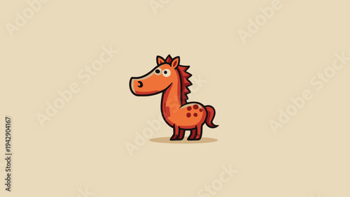 Whimsical and Cute Orange Pony Icon Illustration, a Playful Cartoon Horse Character with Brown Spots for Children's Designs and Creative Branding